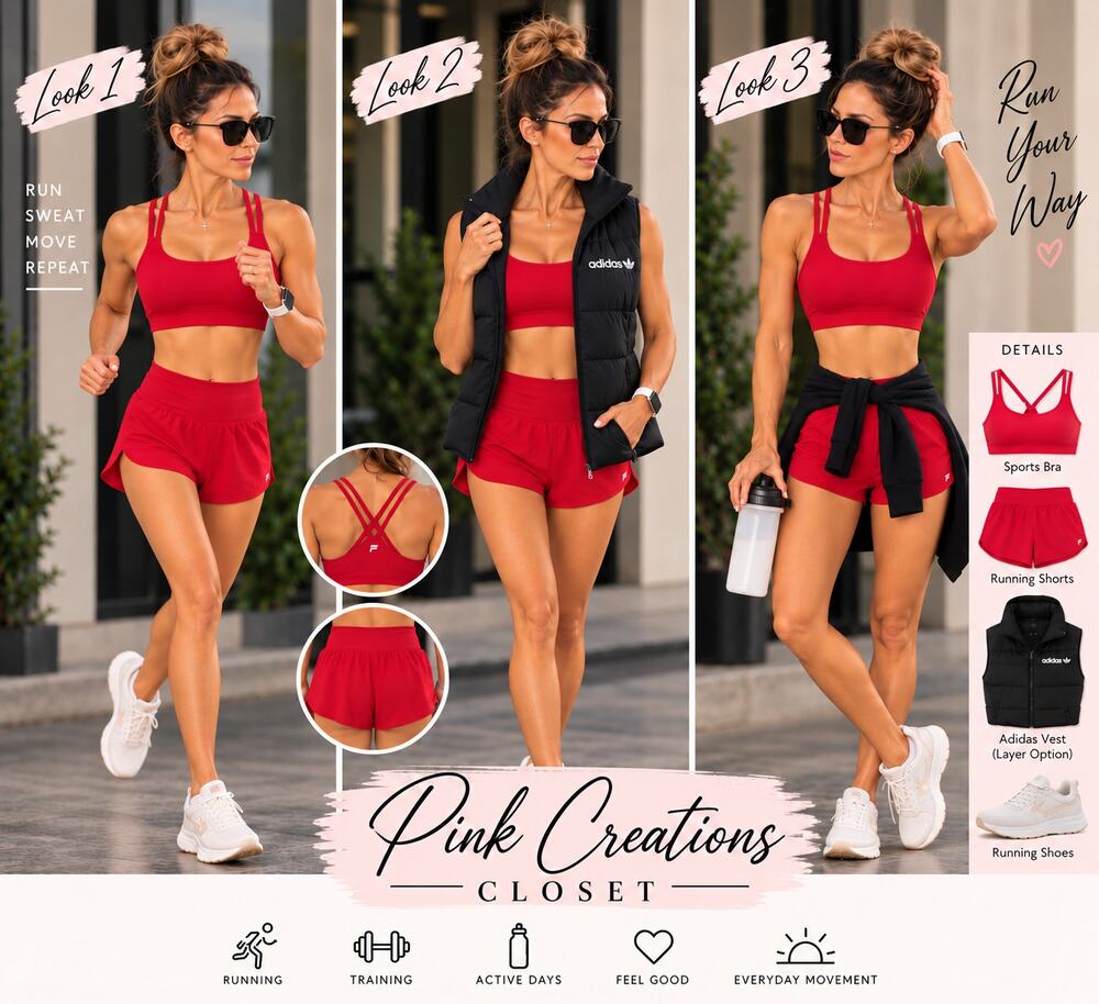 Fabletics Red Sports Bra & Running Shorts Activewear Set Medium